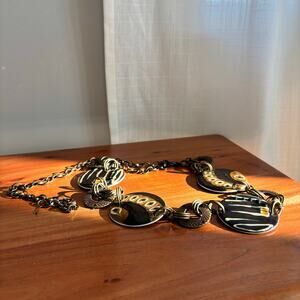 RARE Vintage Brown Enameled Disc Chain Belt Adjustable